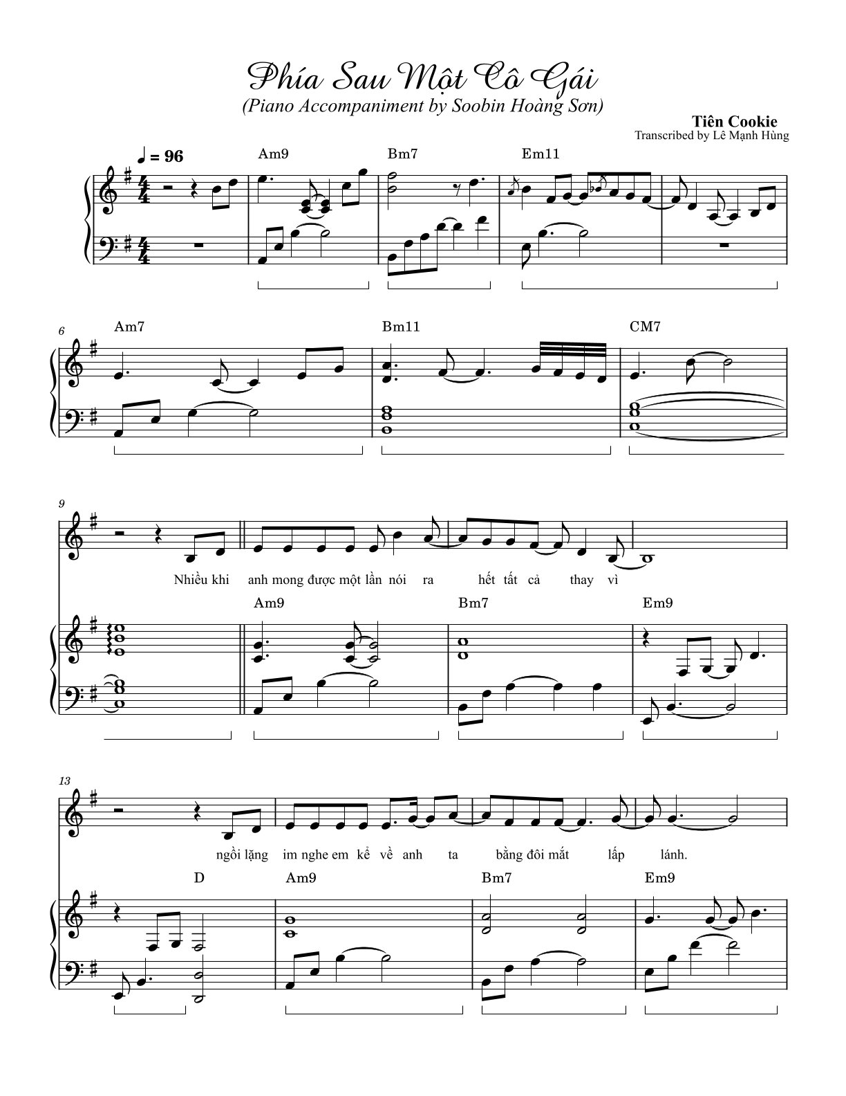 Đệm hát Phía Sau Một Cô Gái | Accompaniment by Soobin Hoàng Sơn